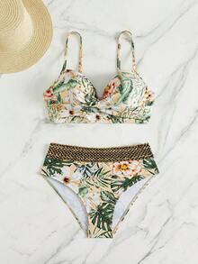Swim Lushoire 女款夏季海灘度假熱帶植物印花墊肩鋼圈比基尼套裝 - 彩色 - 查看 9