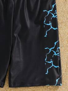 SHEIN Teen Boy 2pcs Casual Vacation Print Pattern Long Sleeve Swim Top And Swim Shorts - Multicolor - View 3