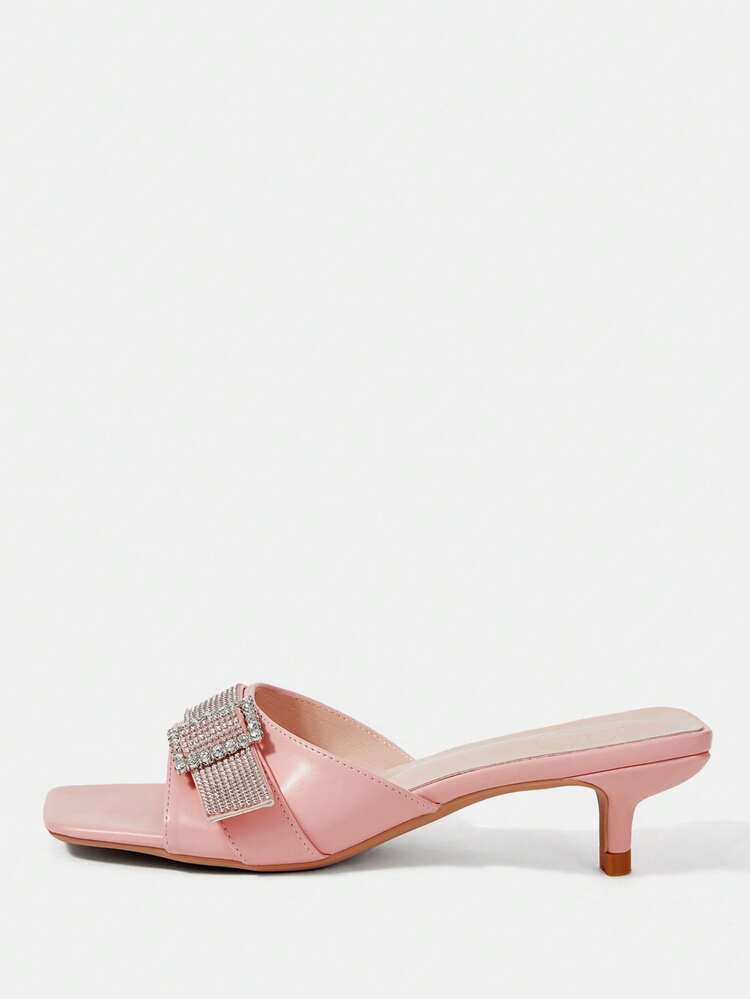 CUCCOO HITCHD Ladies Shoes Rhinestone Square Head Kitten And Commuter Fashion Pink PU Leather Ladies High Heel Sandals Dating Afternoon Tea