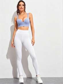 Easithlete Easithlete Women's Solid Color Daily Fitness Sports Bra - Blue - View 6