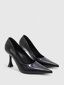 CUCCOO BIZCHIC Zapatos de tacón alto simple con punta puntiaguda de unicolor para mujer, casual para uso diario, vacaciones de primavera, Pascua y Navidad - Nuevo material negro - Ver 6