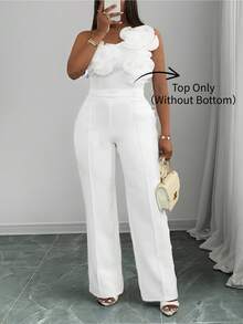 Slaydiva Top Only(Without Bottom),Valentine's Day Elegant Sexy One Shoulder Tie-Up Floral Decor Top For Women, Party Wear, Spring/Summer - White - View 2