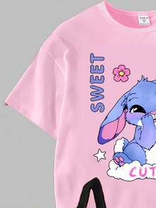 1 Set Spring Summer Autumn Young Girl Creative Personalized Cute Kawaii Blue Rabbit Pattern Casual Style Basic Short T-Shirt And Leggings Set Sets - Multicolor - View 6