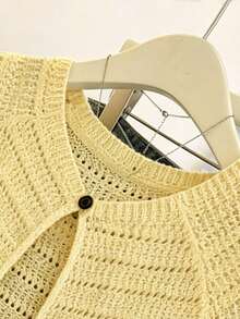 Franclia Nueva llegada Diseño de nicho Cárdigan de cuello redondo a rayas, versátil y estilizador único para mujeres - Amarillo claro - Ver 4
