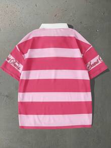 ROMWE MEN Street Life 青少年男孩街頭條紋印花 Polo T恤，適合日常穿著，春夏風格 - 彩色 - 查看 2