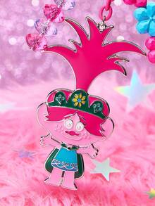 SHEIN Trolls Stylish Silver Zinc Alloy Cartoon Keychain Pink Flower Beaded Bag Pendant Pendant Commemorative Collection Gift Jewelry - Multicolor - View 3