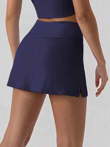 SHEIN Luminelle Multifunctional Multi-Purpose Pencil Slim Fit Anti-Exposure Skort For Back To School - Navy Blue - View 2