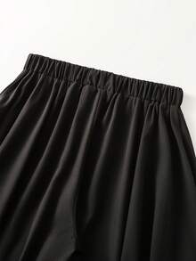 Balvessa Celana Panjang Wanita Model Pinggang Tinggi, Berlapis, Bahan Chiffon, dengan Potongan Lebar. - Hitam - View 3