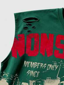 ROMWE MEN Street Life 2026 Spring/Summer New Men's Casual Fashion Y2K Style Sleeveless Crew Neck T-Shirt Unisex Couple Matching Women's Sleeveless Tank Top - Green - View 3