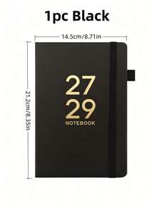 2027-2029 English Calendar Notebook, Time Management Planner, Bound Notepad With Straps - K-Black - View 7