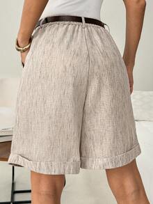SHEIN LUNE 女款休閒夏季日常通勤上班腰帶短褲 - 卡其色 - 查看 2