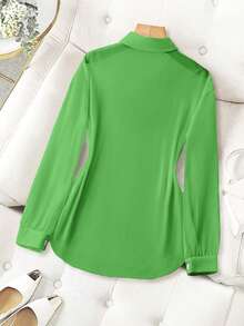 Franclia Turn-Down Collar Basic Sheer Solid Color Minimalist Shirt - Green - View 2