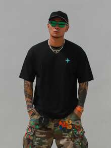 DAZY Summer Butterfly Print Round Neck Short Sleeve T-Shirt Graphic Tees Men - Black - View 3