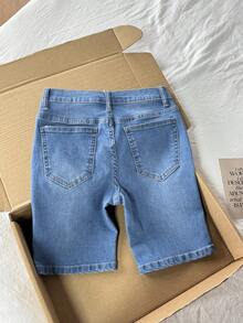 青少年男孩時尚返校街頭風混搭百搭設計 Y2k 復古酷街藍色彈性舒適牛仔短褲 兒童服飾 青少年男孩日常穿搭 兒童春夏季電音節慶裝扮 街頭風服飾 返校穿搭 - 淺色水洗藍 - 查看 2
