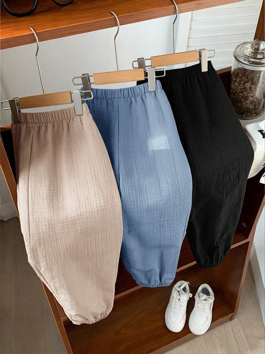 SHEIN LMoss Kids 3 Pieces Set For Young Boys And Girls: Cute, Casual, Versatile, Comfortable, Skin-Friendly, Soft, Solid Color, Elastic Waist, Long Pants. Suitable For Spring, Summer, And Autumn; Suitable For Everyday Wear, Outings, School, Parties, And Holidays. - Multicolor - View 1