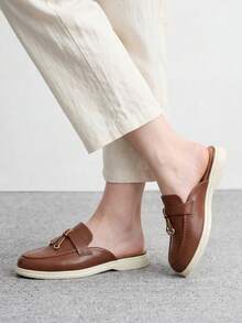 CUCCOO BIZCHIC Women's Fashion Brown Suede Classic Simple Tassel Metal Buckle Mules Love Slippers For Commuting, Dating, Parties, Holidays, Spring Shoes - Brown - View 1