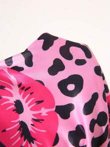 Bare Chapter Sexy Pink Leopard Print Red Lip Plus Size Lingerie Set, Hollow Design Hot Girl 2 Pieces Set - Multicolor - View 6