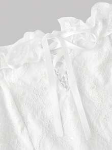 SHEIN MOD 蕾絲露肩荷葉邊雪紡白色洋裝 - 白色 - 查看 6
