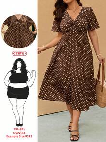 SHEIN CURVE+ Curve 尺码 US22 音乐节、海滨度假、波西米亚风休闲优雅度假 V 领收腰 A 字连衣裙，女士优雅中长连衣裙，飘逸连衣裙 - 彩色 - 查看 2