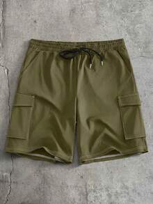 AXEPEAK Men's Single-Breasted Short Sleeve Shirt And Shorts Casual Daily Outfit - Army Green - View 7