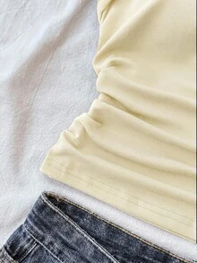 SHEIN Teen Girls T-Shirts Summer Solid Ruched Side Tank Top - Yellow - View 5