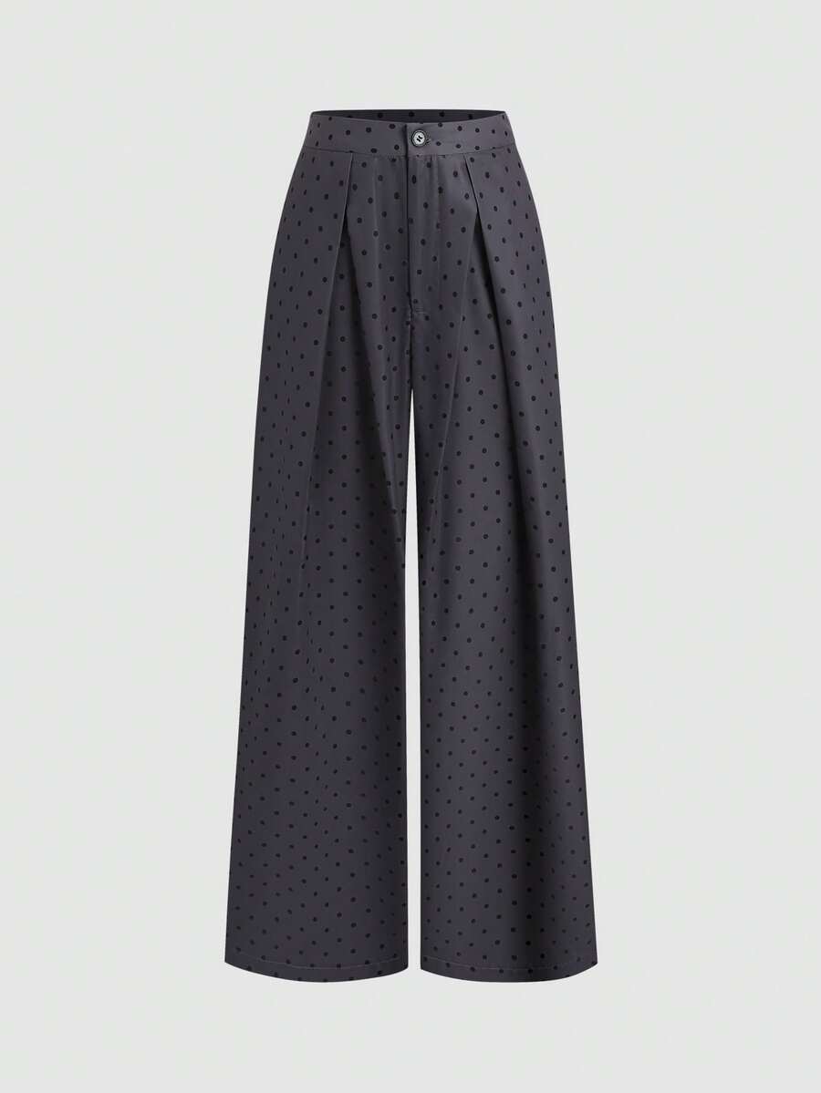 Sweetra Damen Sweetro eleganter Pendler-Blazer mit Polka-Dot-Muster und lockeren Hosen - Grau - Übersicht 1