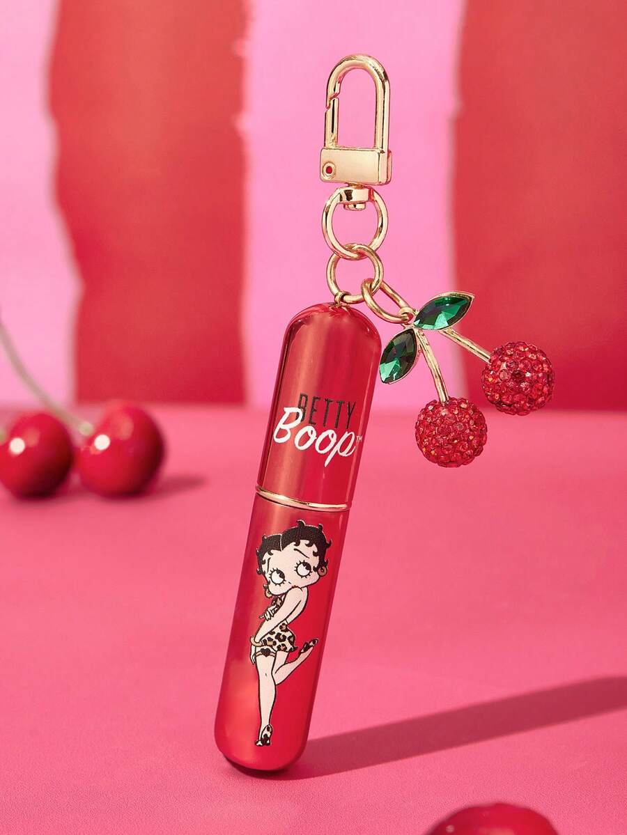 Betty Boop x SHEIN 1個 0.17oz/5ml 可可愛卡通圖案印花櫻桃吊墜香水分裝瓶，可重複使用，迷你便攜，兼容大多數香水瓶，可從底部填充液體，適用於分裝香水、保養水及其他液體，適合女性、學生、男性，特別適合粉絲，、俏皮性感、櫻桃、愛心 - 酒紅色 - 查看 1