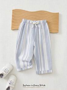 Cozy Pixies Baby Boy Colorful Striped Elastic Waist Casual Comfortable Pants,Kids - Dusty Blue - View 7
