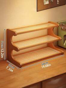 1 PC 2/3 Tier High Capacity Thickened Drainage Sturdy Ladder Space Saving Stylish Natural Bamboo Multifunctional Storage Shelf For Kitchen Office Vanity Home Decor Organization Rack - Brown - View 12