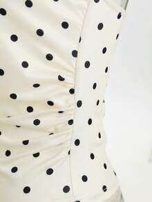 SHEIN Unity Top elegante de primavera/verano con base color albaricoque y lunares negros, fruncido, efecto adelgazante, sin tirantes y espalda descubierta - Multicolor - Ver 6