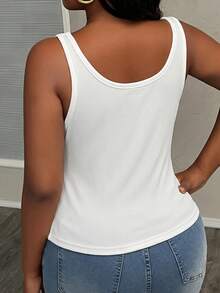 Slaydiva 2pcs/Set Spring/Summer New Casual Cute Basic Tank Top For Women Plus Size, Deep U-Neck Sleeveless Ribbed Knit Stretchy Fabric With Side Ruched Detail - Multicolor - View 12