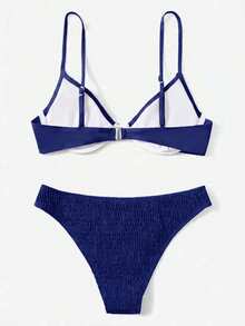 Swim Basics Bikini Swimwear With Underwire, Soft Shirred, No Need To Choose Bra Type - Navy Blue - View 2