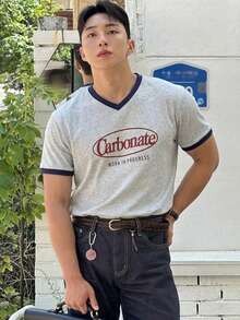 DAZY Summer Letter Print Color Block Short Sleeve Men's T-Shirt - Multicolor - View 6