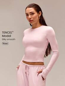 GLOWMODE TENCEL™ Modal 全流暢絲滑輕盈修身腰長長袖上衣 日常休閒穿搭 - 粉色 - 查看 1