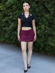 Andrea Bello New Chinese-Style Sexy Sheer Embroidered Green Short A-Line Skirt For Women Summer - Burgundy - View 1