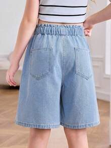 SHEIN Tween Girl Summer Casual Wide Leg Denim Shorts - Light Wash - View 6