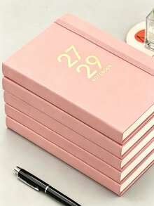 2027-2029 English Calendar Notebook, Time Management Planner, Bound Notepad With Straps - B-Pink - View 2