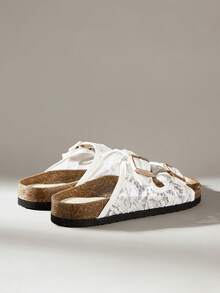 Solecia Women's Mesh Hollowed-Out Double-Button Slippers, Open-Toed Flat-Bottomed Retro Versatile And Breathable Slippers Summer - -8 net white - View 9