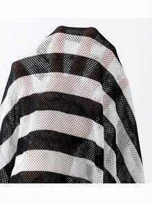 EGENSIO Kemeja Polo Pria Lengan Pendek Bergaris Hitam Putih dengan Desain Blok Warna - Hitam - View 6