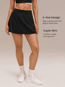 GLOWMODE 4.5" Comfy Stretchy 360° Tummy Control Ultra High-Waist V-Shaped Hip Ruffle Workout Skirt With Built-In Shorts Tennis Golf Daily Quick-Dry - Black - View 3