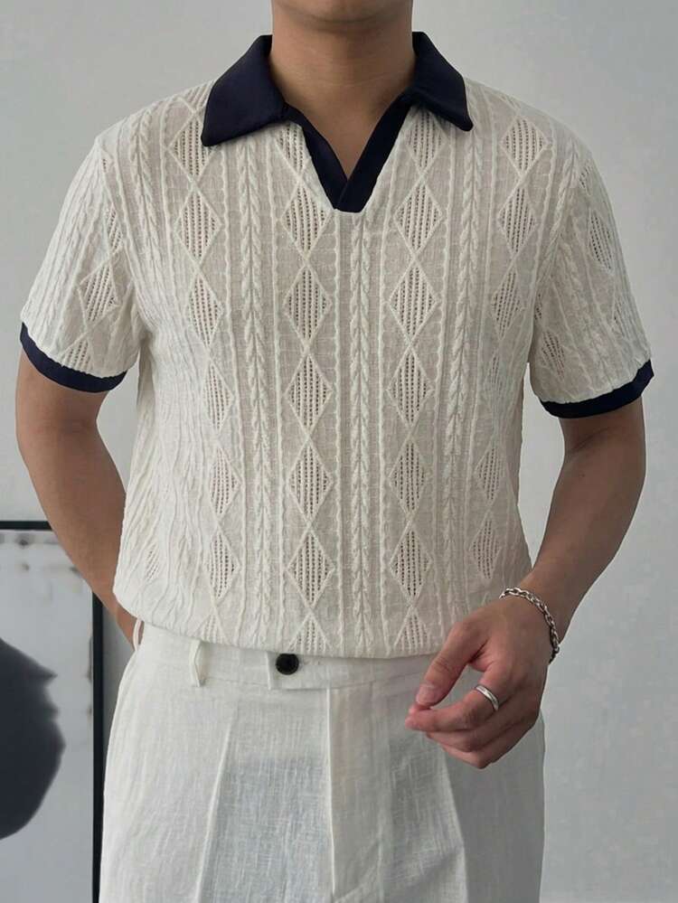 DAZY Men's Colorblock Casual Versatile Daily Travel Knit Short Sleeve Top - Multicolor - View 2