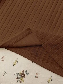 Teen Girl Teen Girl Summer New Snug Fit Versatile Brown Ribbed Knit Round Neck Button Short Sleeve Top - Brown - View 6