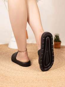 Nuevas sandalias de mujer para el verano con suela gruesa, decoracion floral,sandalias casuales de mujer para vacaciones, viajes, fiestas en la playa, - Negro - Ver 2