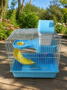 Blue Hamster Cage - Dual-Purpose Portable Carrier (Includes Daily Essentials) - Deluxe Two-Tier Hamster Villa & Mini Castle - Blue - View 2