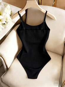 Franclia Body de tirantes finos sin mangas acanalado, cómodo y transpirable, para verano - Negro - Ver 2