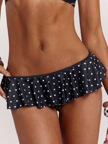 SHEIN BAE Bộ bikini tắm nữ mùa hè đi biển họa tiết chấm bi, dây buộc cổ, phong cách gợi cảm - Đen và trắng - Xem 6