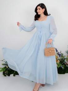 The Leen Edit French Elegant Waist Cinched Summer Dress, Minimalist And Fashionable Fall Cloth For Women - Blue - View 1