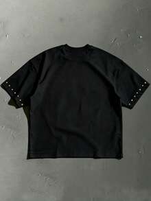 ROMWE MEN Street Life 2026 春夏男士休閒圖案印花圓領 T-shirt 上衣，適合日常穿著 - 黑色 - 查看 2