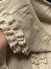 SHEIN Franclia 女款V領荷葉邊飾亞麻感無袖上衣背心，夏季優雅休閒通勤度假襯衫 - 卡其色 - 查看 3