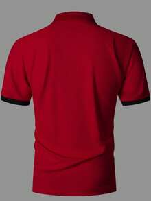 Manfinity Mode Men Plaid Contrast Color Polo Formal Shirt, Ceremony - Red - View 2